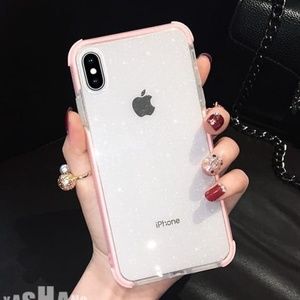 NEW Clear Shockproof Glitter Pink Bumper Case